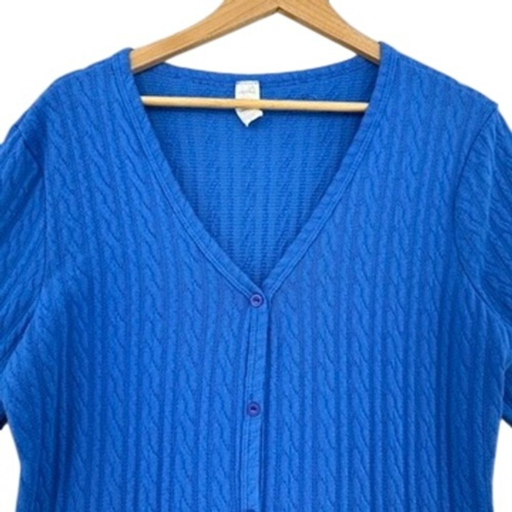 Janette Plus Blue Cable Knit Button Front Midi Dress Short Sleeve SZ 2X 90s Vibe